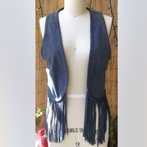 NWOT TORN BY RONNY KOBO blue suede vest fringe small